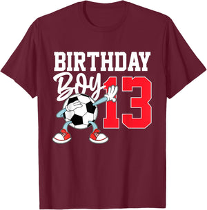 13th Birthday Shirt Boy Football Soccer 13 Year Old Teenager T-Shirt - T-Shirt | Maroon