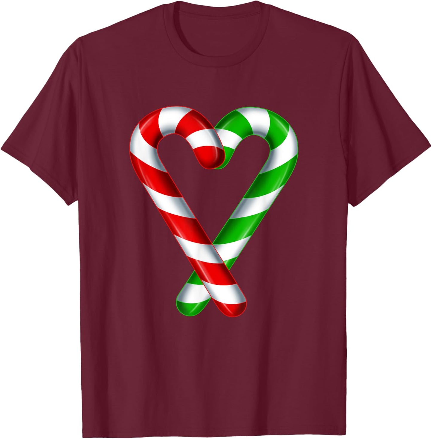 Candy Cane Heart Merry Green Red White Candy Couples T-Shirt - T-Shirt | Maroon