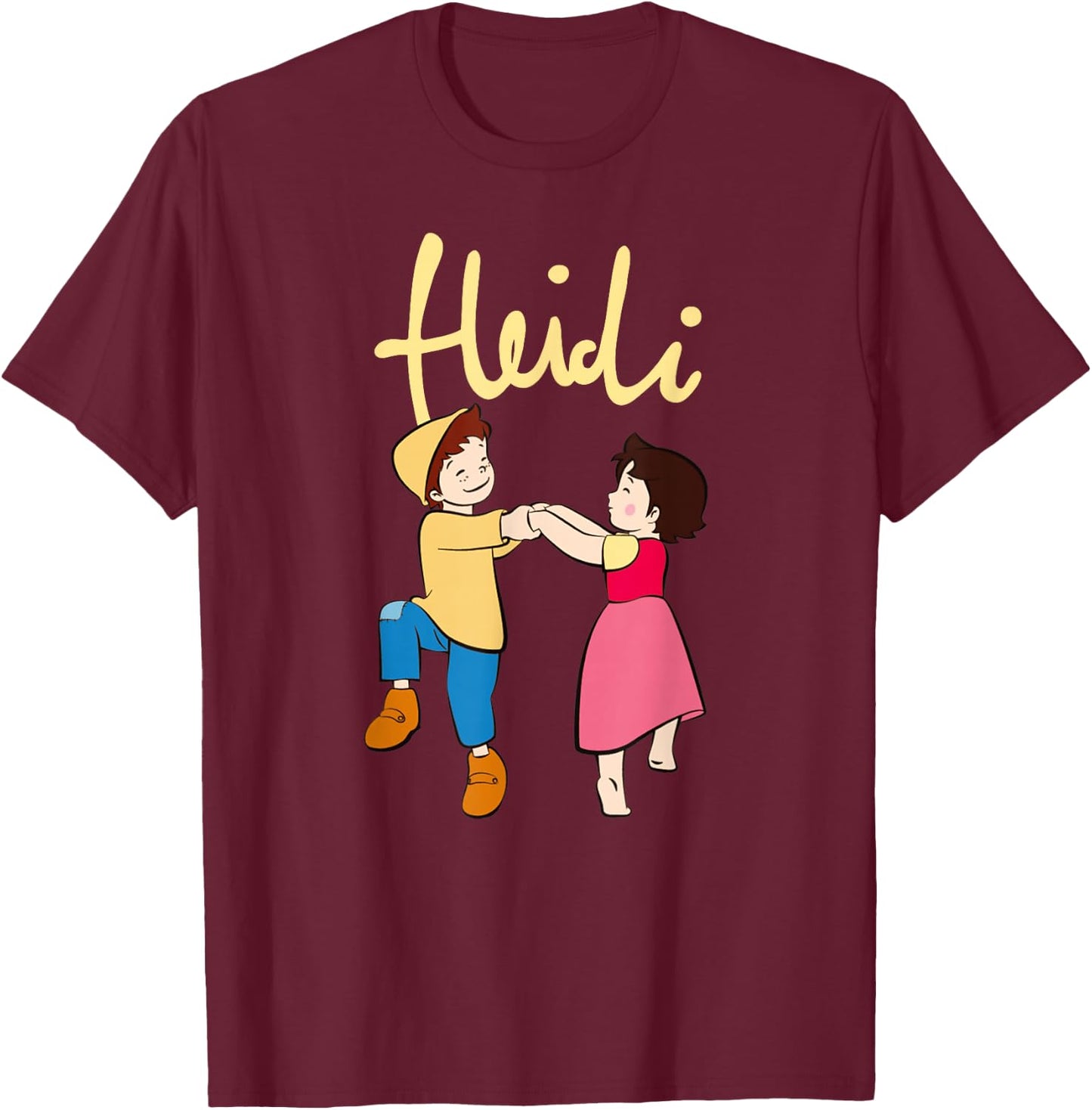 Heidi and Peter Dancing with Logo Yellow Cartoon TV Series , black T-Shirt - T-Shirt | Maroon