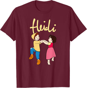 Heidi and Peter Dancing with Logo Yellow Cartoon TV Series , black T-Shirt - T-Shirt | Maroon