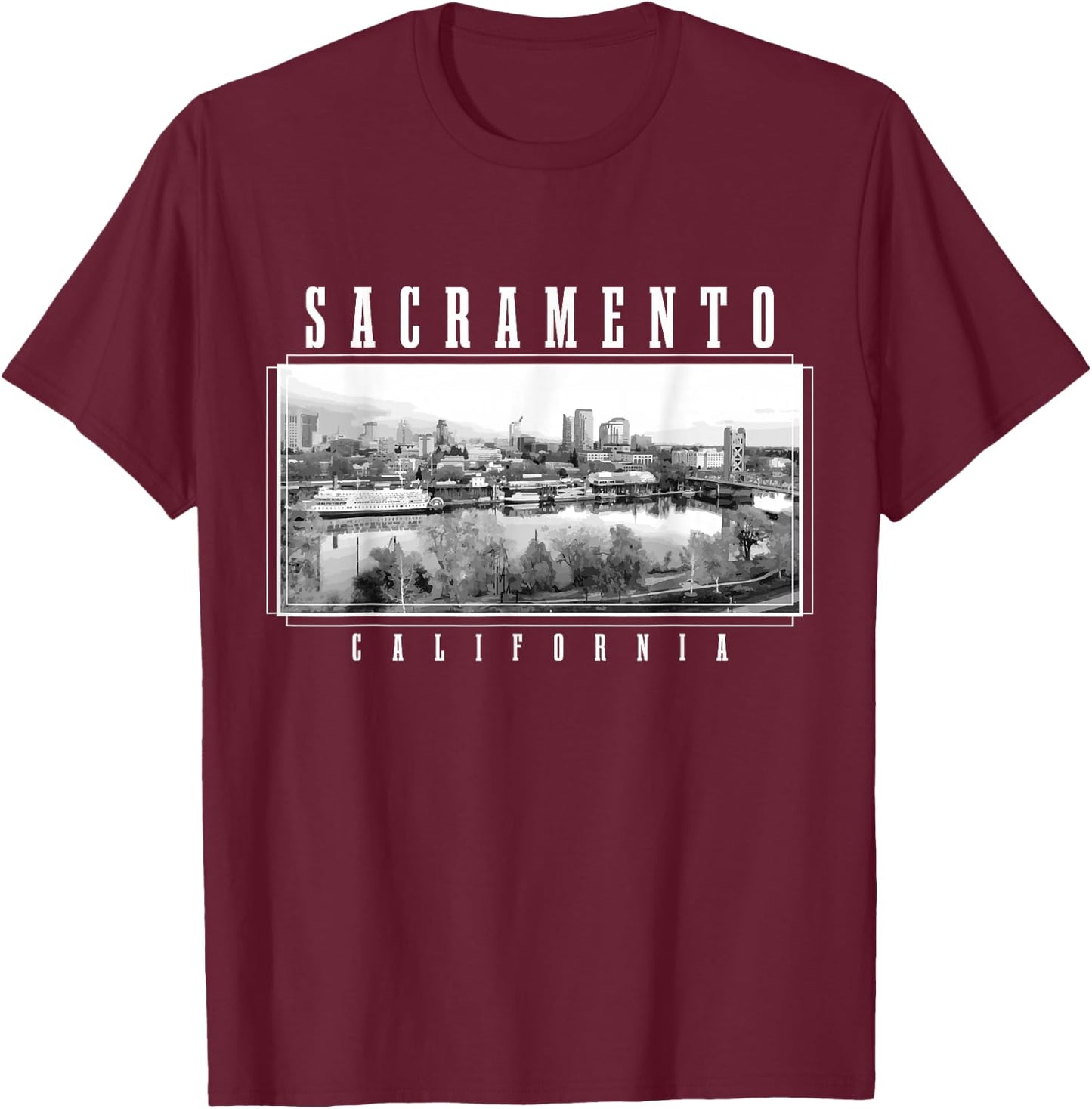 Sacramento California Vintage Souvenir Skyline USA T-Shirt - T-Shirt | Maroon