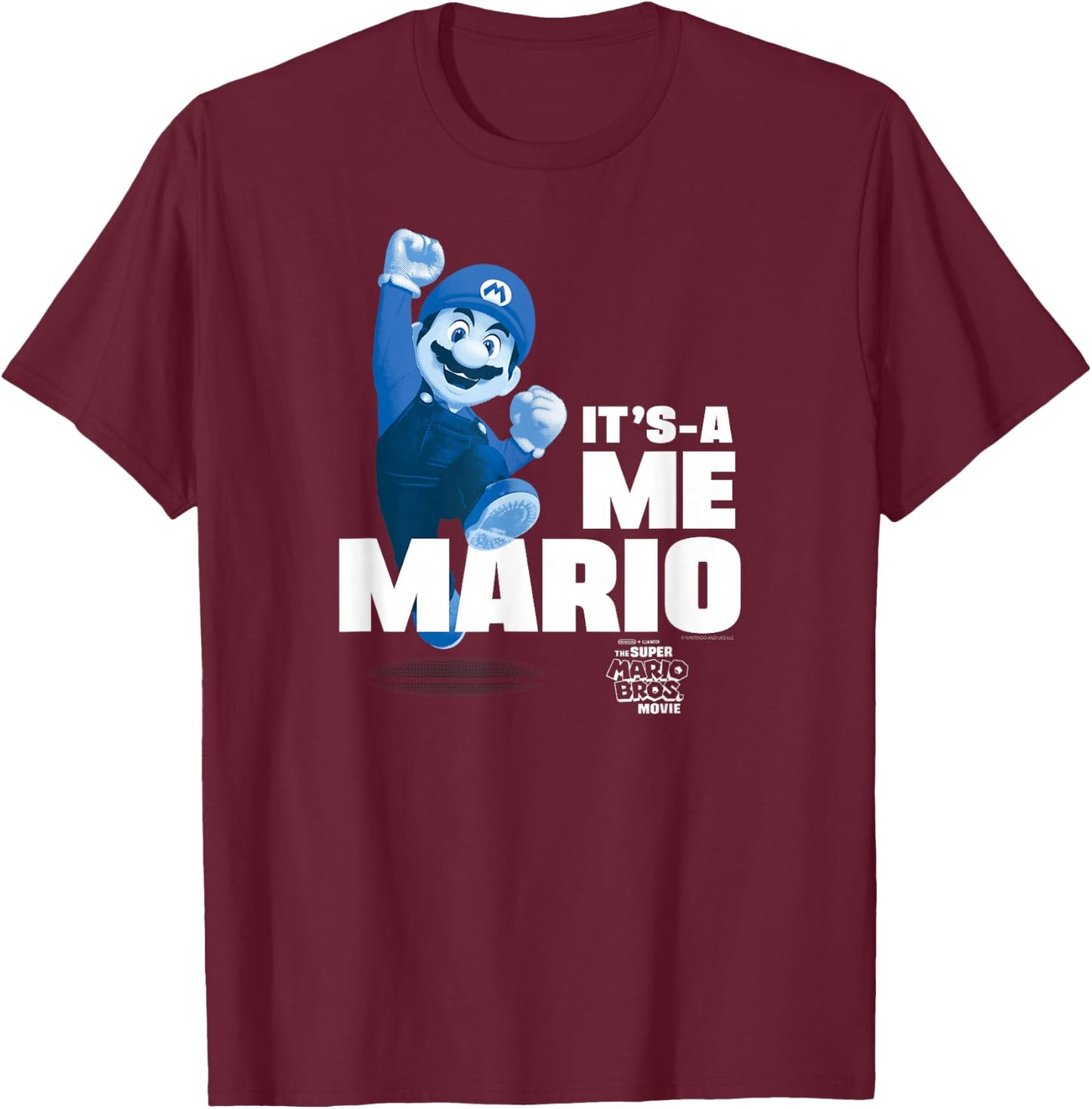 The Super Mario Bros. Movie It's-a Me Mario Portrait , blue T-Shirt - T-Shirt | Maroon