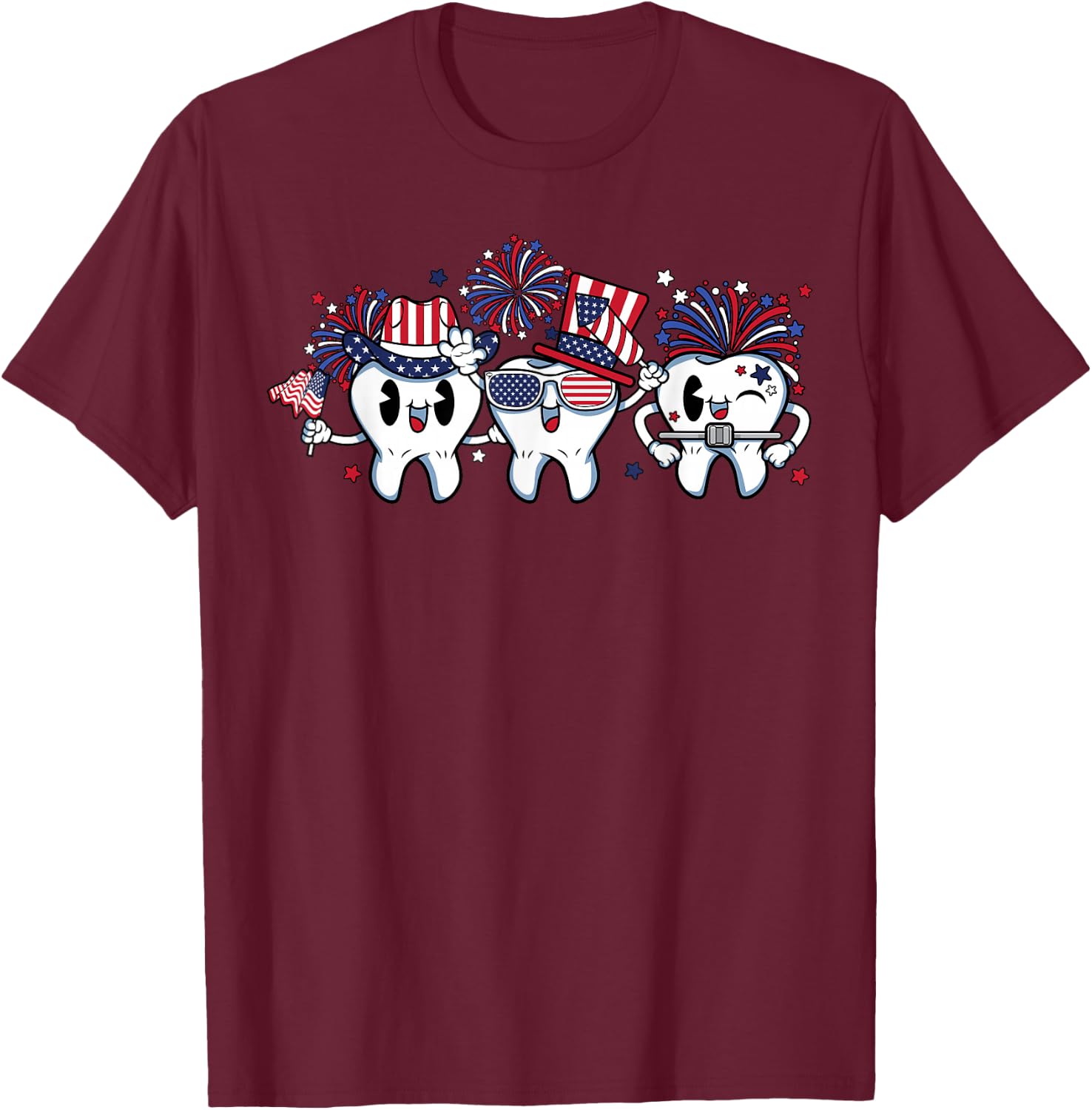 4th of July Dental Squad Dentist Hygienist US Flag Patriotic T-Shirt - T-Shirt | Maroon