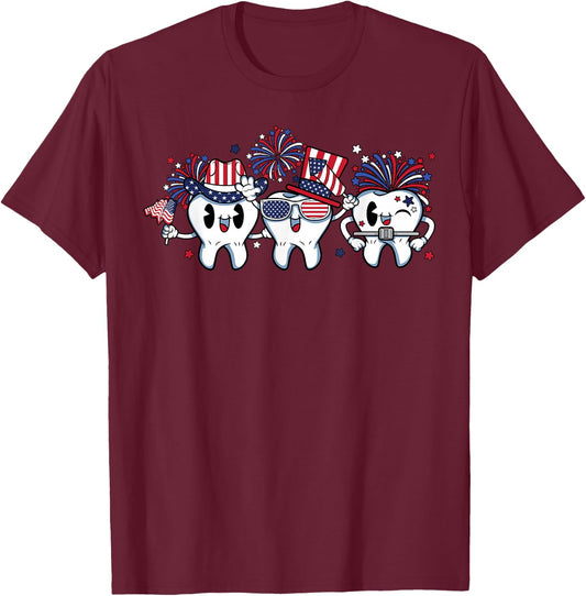 4th of July Dental Squad Dentist Hygienist US Flag Patriotic T-Shirt - T-Shirt | Maroon
