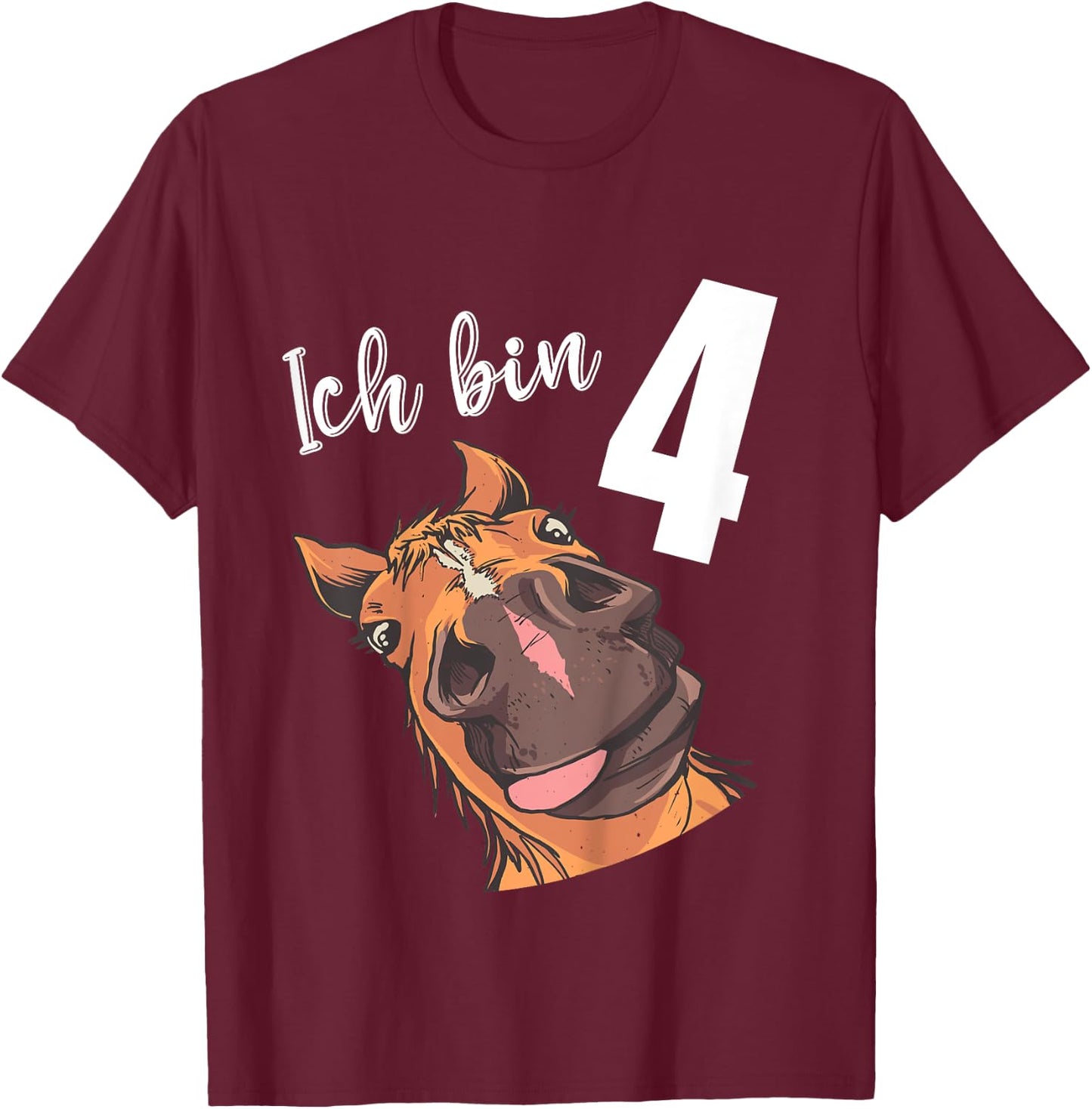 Children's 4 Years Boy Girl 4th Birthday Horse , black T-Shirt - T-Shirt | Maroon