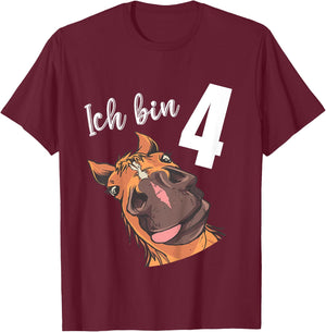 Children's 4 Years Boy Girl 4th Birthday Horse , black T-Shirt - T-Shirt | Maroon