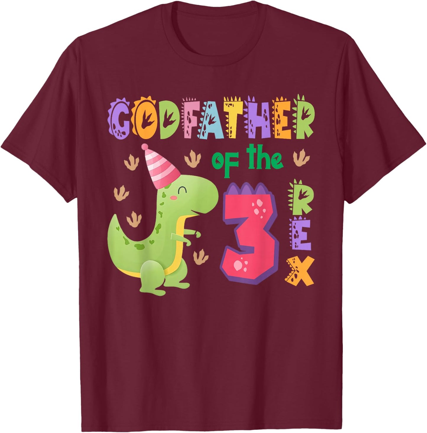 Godfather of the Three Rex Birthday Dinosaur Family Matching T-Shirt - T-Shirt | Maroon