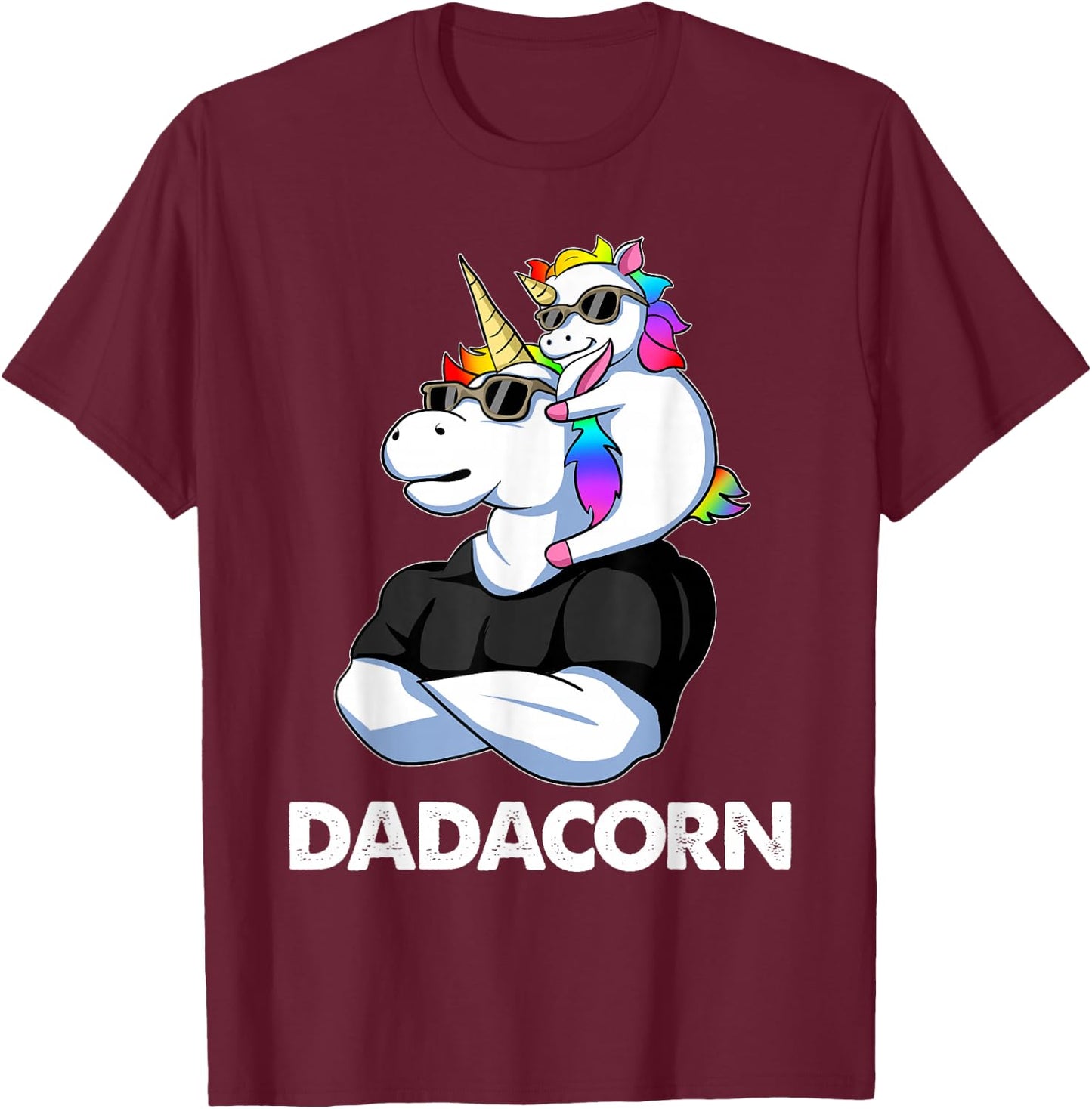 Dadacorn - Unicorn Dad and Baby Christmas Papa Father's Day Small T-Shirt - T-Shirt | Maroon
