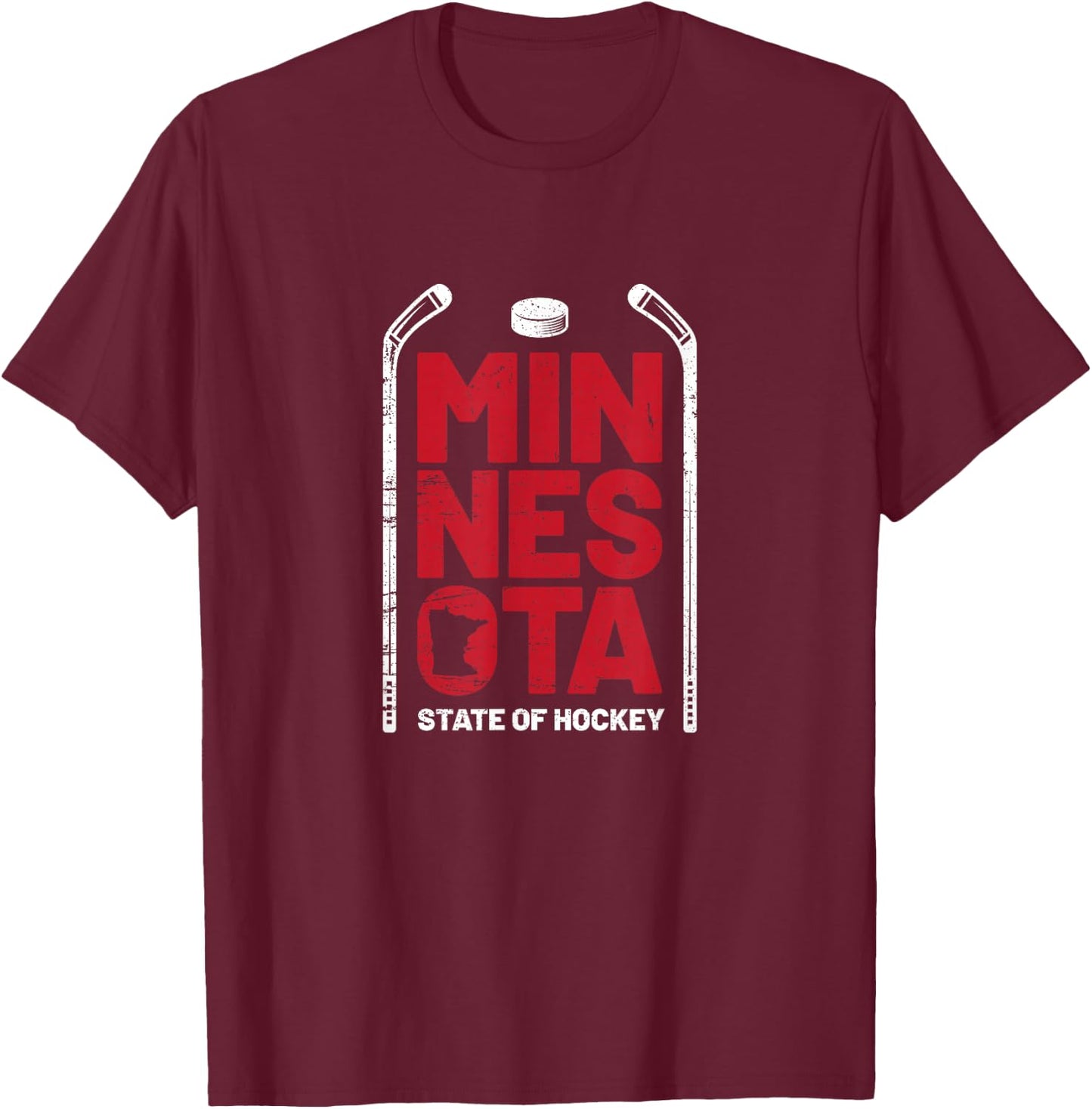 Minnesota State of Hockey MN State Map T-Shirt - T-Shirt | Maroon