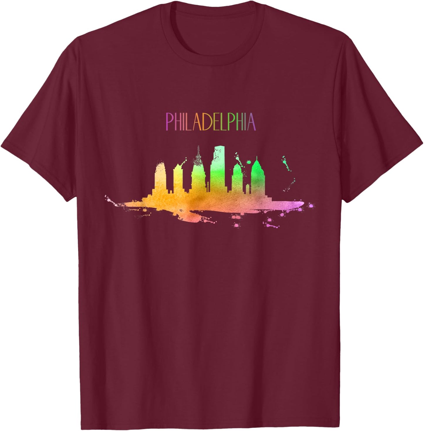Philadelphia Skyline Watercolour Souvenir Pennsylvania T-Shirt - T-Shirt | Maroon