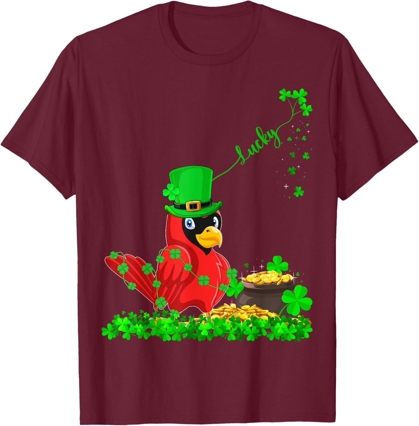 Irish Leprechaun Shamrock Lucky Cardinal St. Patrick's Day T-Shirt - T-Shirt | Maroon