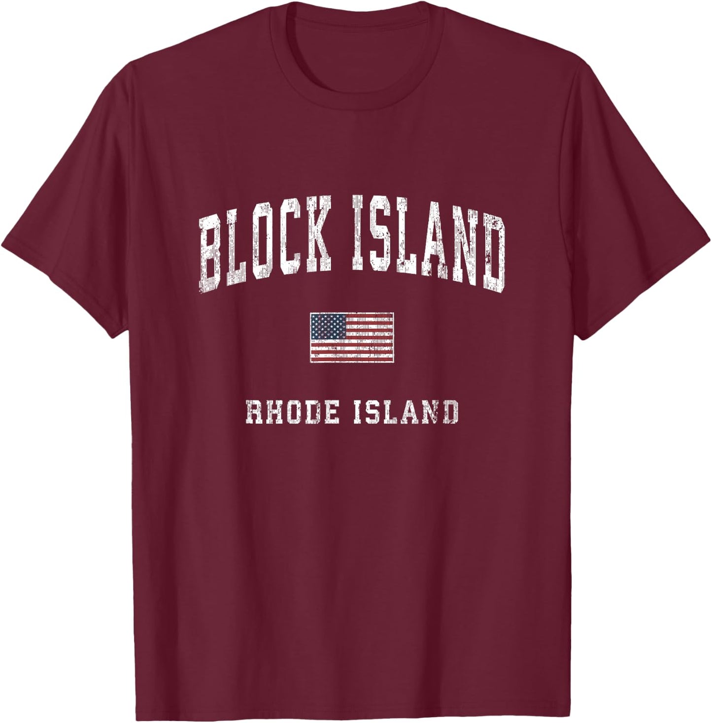 Block Island Rhode Island RI Vintage American Flag Sports T-Shirt - T-Shirt | Maroon