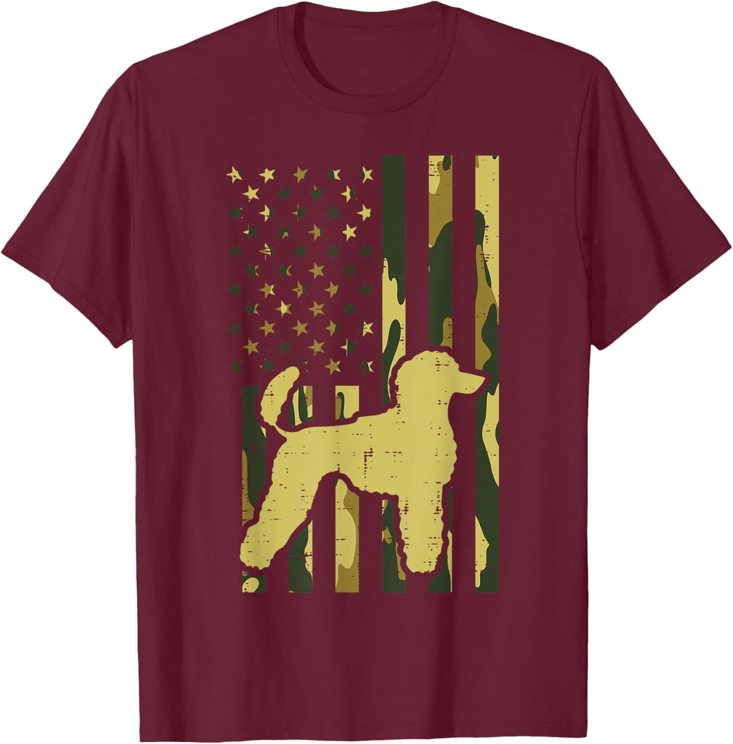 Camo US Flag Poodle Vintage Patriotic Dog Lover Owner Gift Women Kids Men T-Shirt - T-Shirt | Maroon