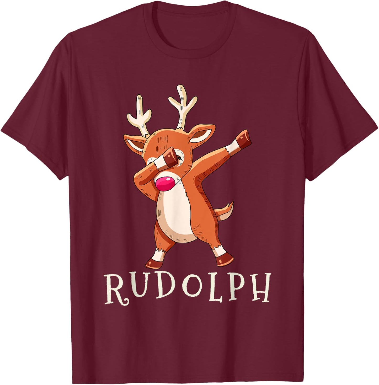 RUDOLPH Santas Reindeers Family Matching Outfit Christmas T-Shirt - T-Shirt | Maroon