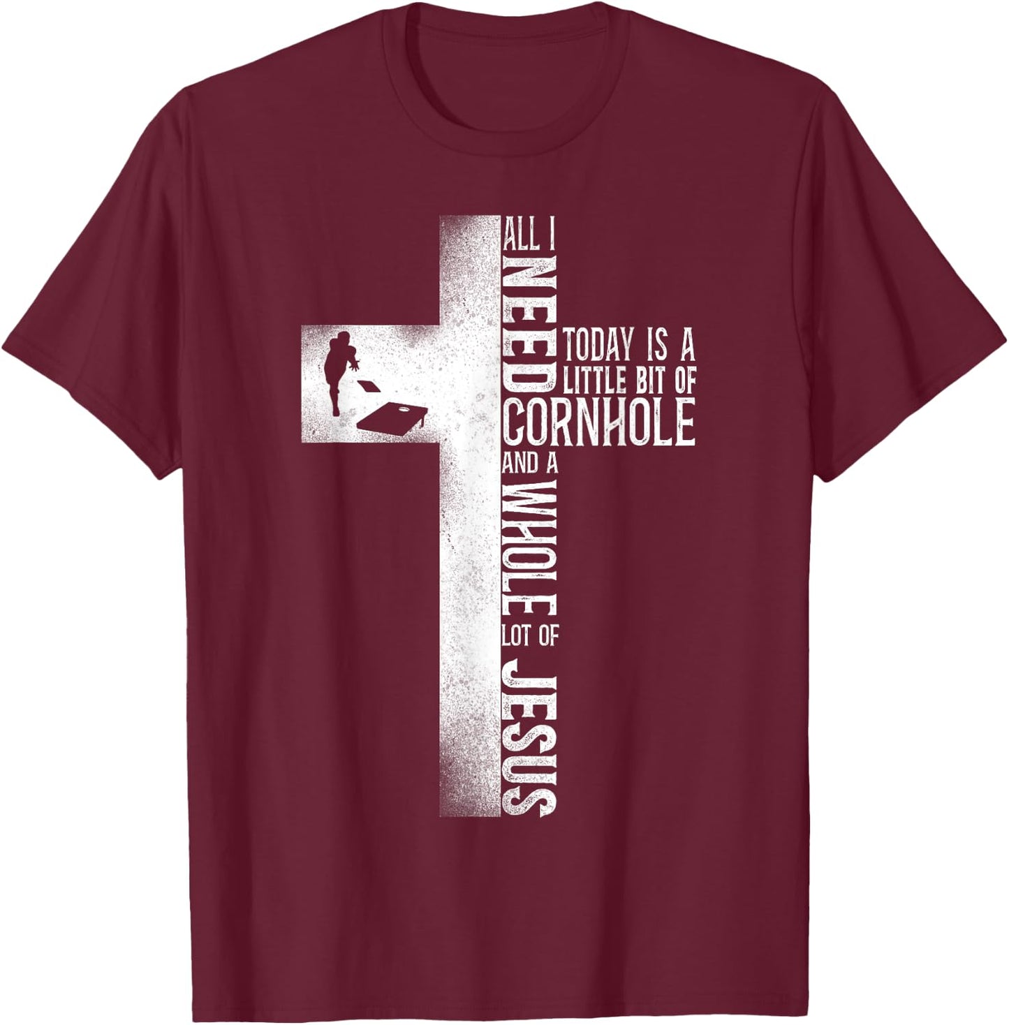 Cornhole Team Bean Bag Player Champ Cross Faith Jesus T-Shirt - T-Shirt | Maroon