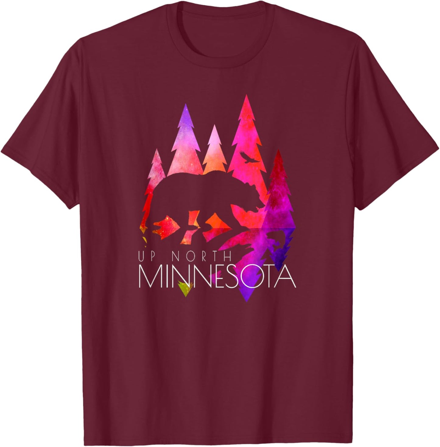 Minnesota - Stylish Up North Colorful Bear - Minnesota T-Shirt - T-Shirt | Maroon