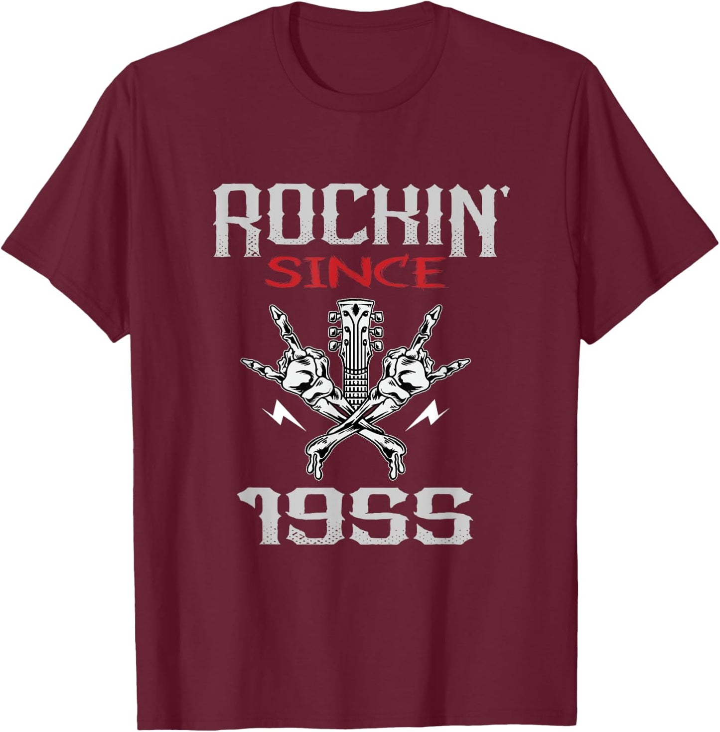 Rockin Since 1955 Classic Rock Guitar Year Of Birth Birthday T-Shirt - T-Shirt | Maroon