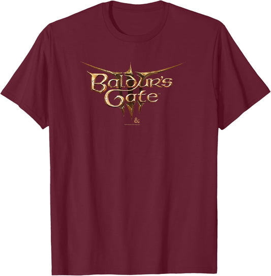 Dungeons & Dragons Baldur's Gate III Big Chest Text Logo T-Shirt - T-Shirt | Maroon