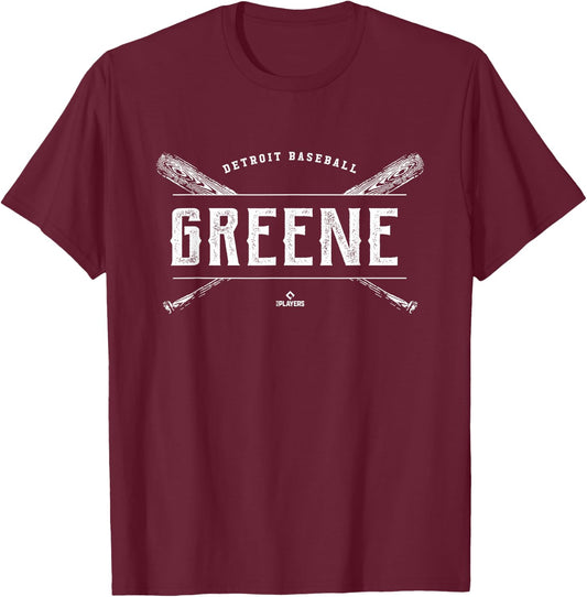 Vintage Baseball Bat Gameday Riley Greene Detroit MLBPA T-Shirt - T-Shirt | Maroon