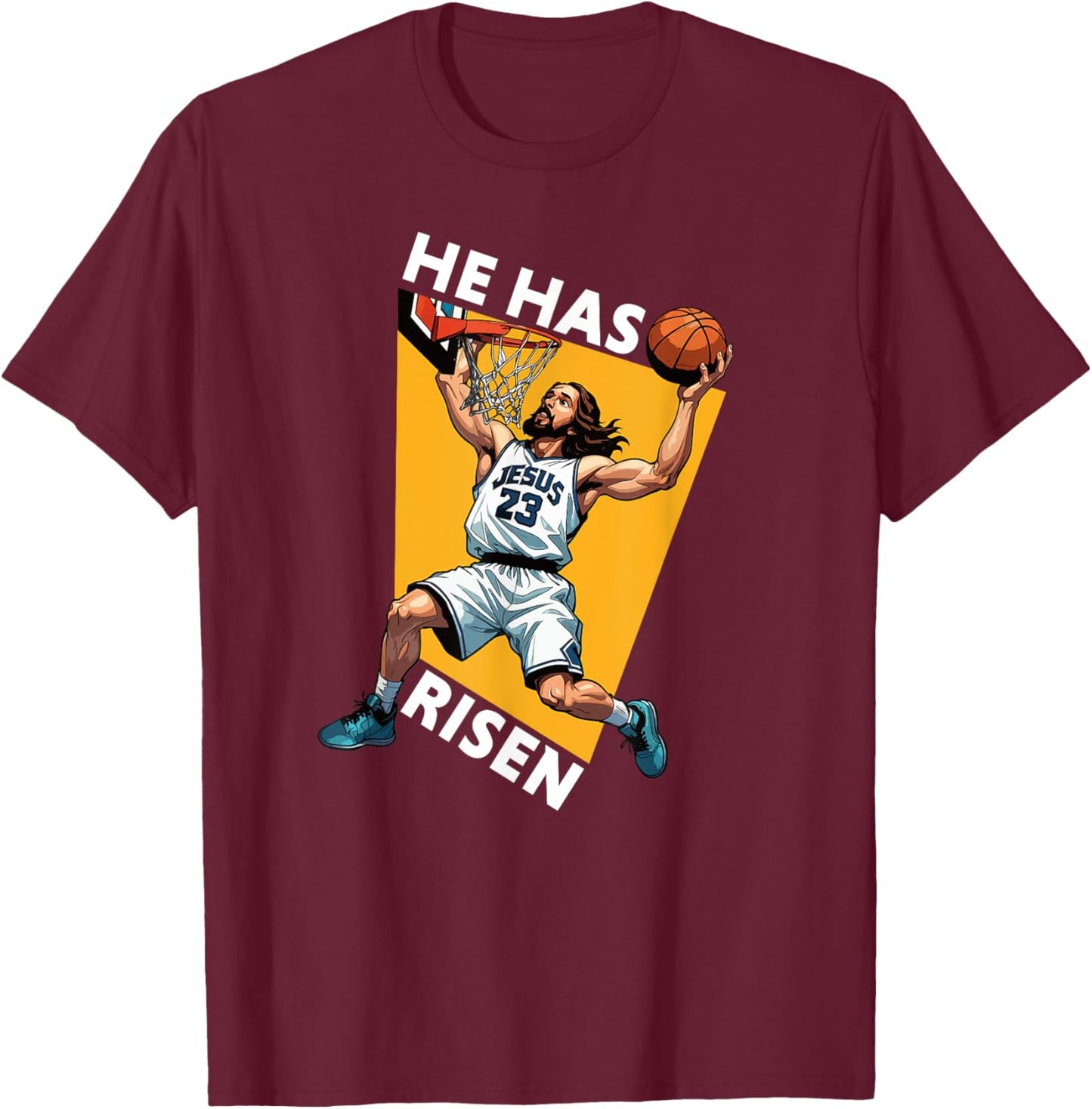 He Has Risen Funny Jesus Basketball Player Christian Humor T-Shirt - T-Shirt | Maroon