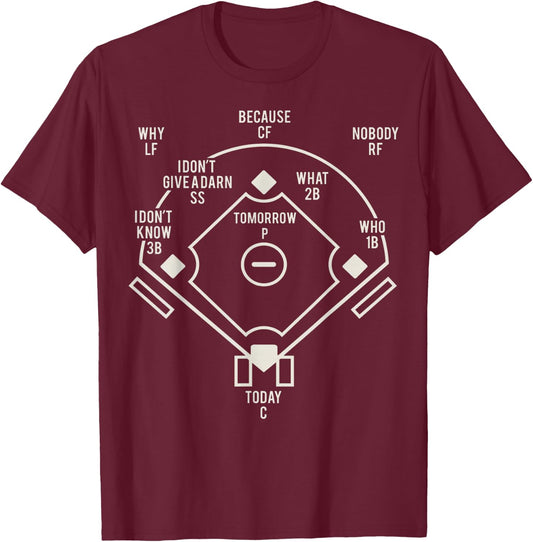 Who's On First Classic Baseball Abbott Funny Baseball Lover T-Shirt - T-Shirt | Maroon