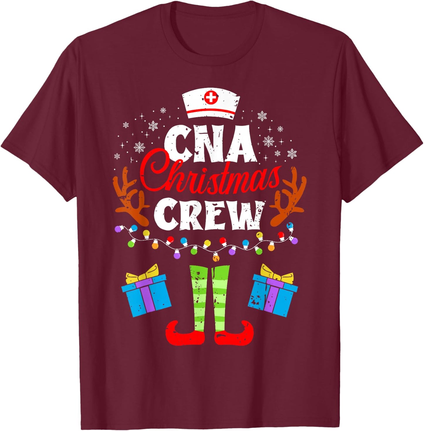 CNA Christmas Nurse Crew Nursing Women Men Pajama Xmas T-Shirt - T-Shirt | Maroon
