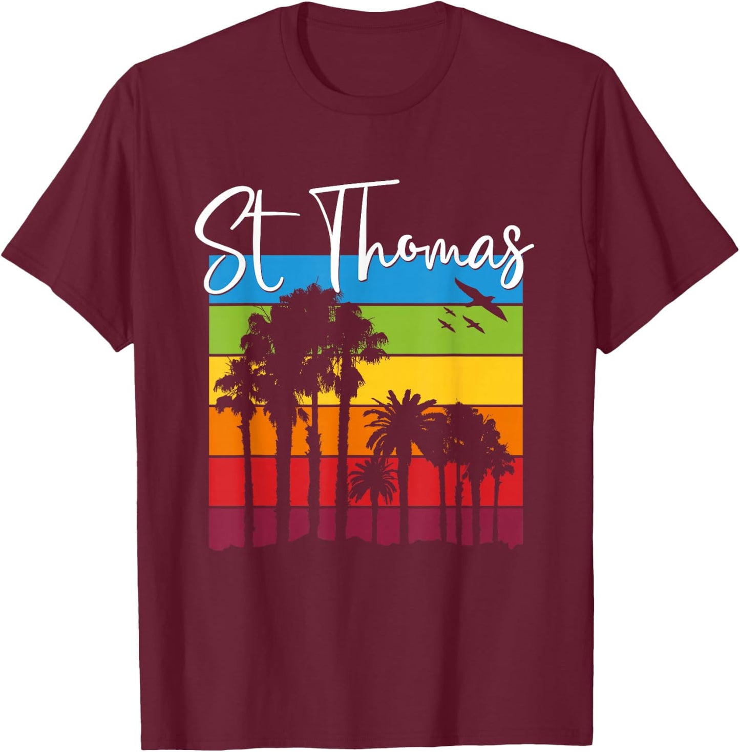 St Thomas Lover Rainbow Palm Trees Vacation Souvenir T-Shirt - T-Shirt | Maroon