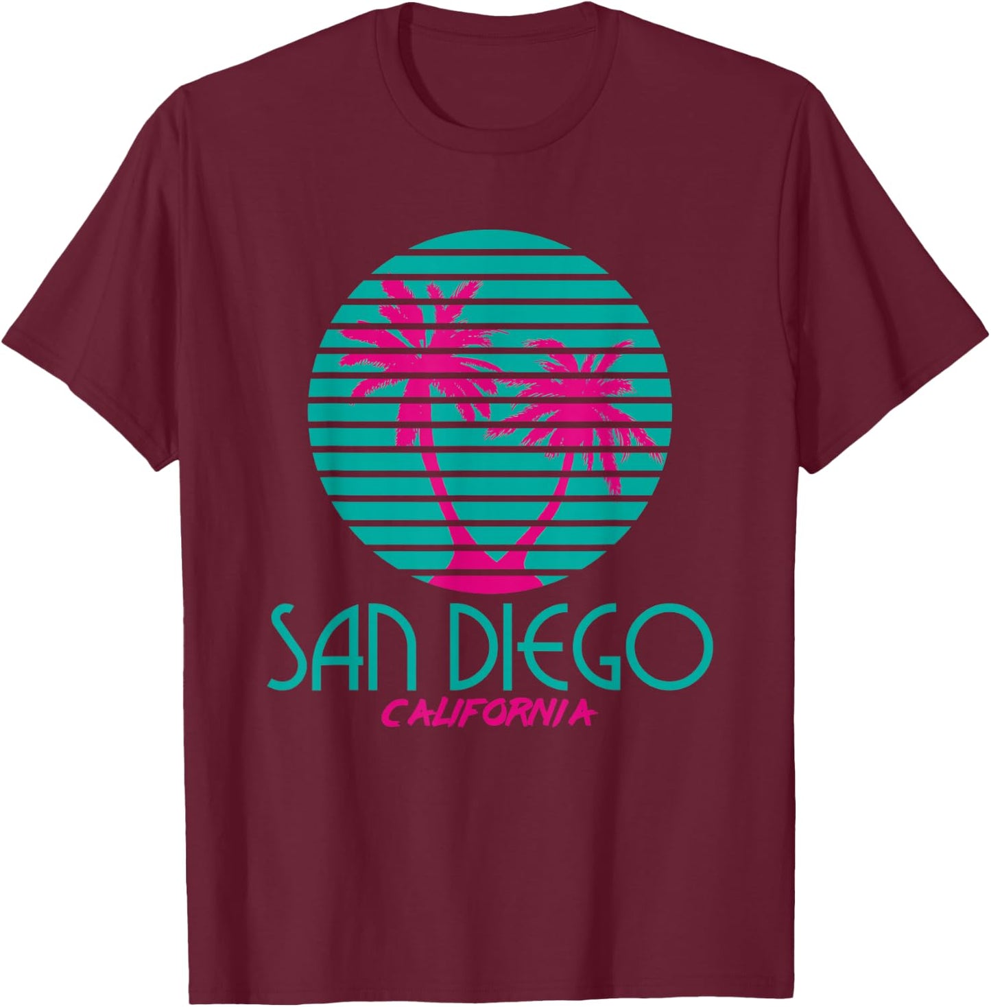 San Diego CA T Shirt Palm Trees California Souvenir T-Shirt - T-Shirt | Maroon