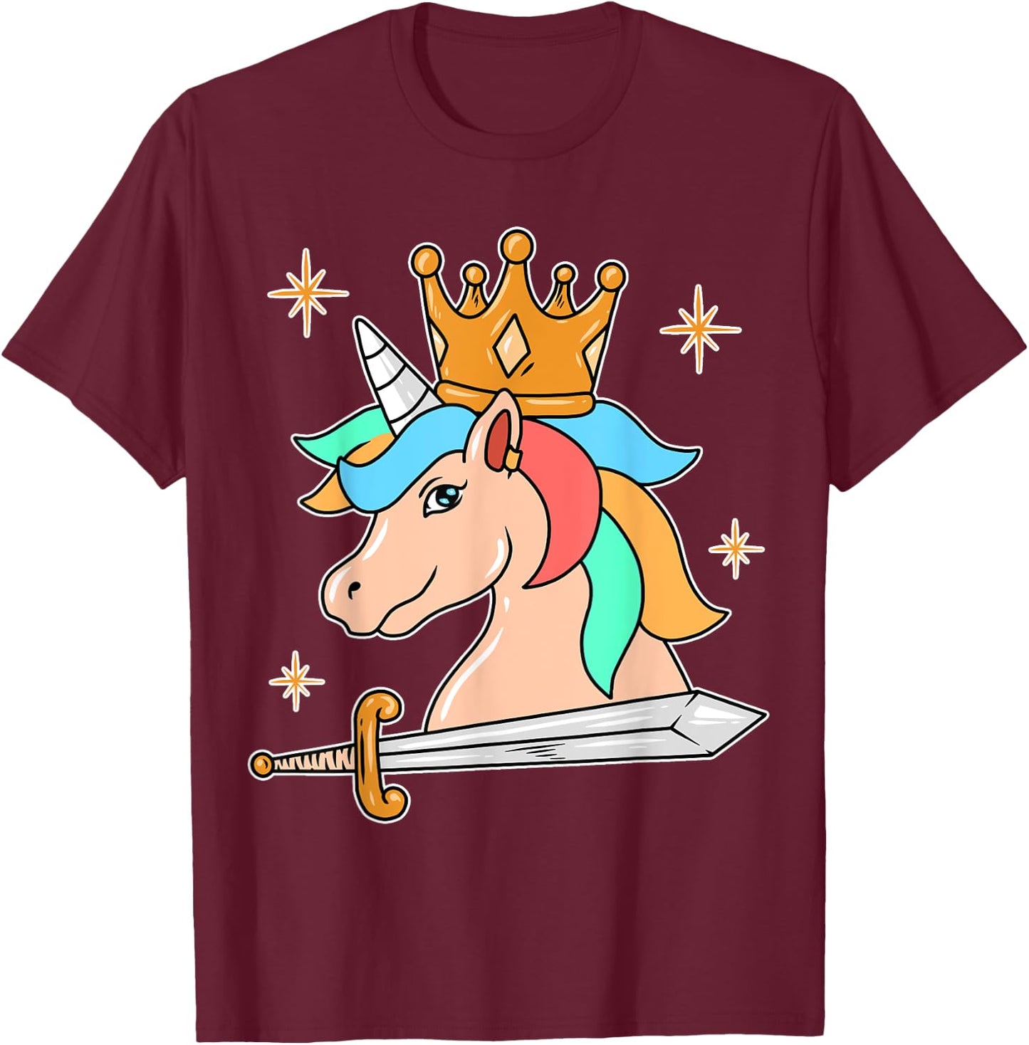 Sword Cute Unicorn T-Shirt - T-Shirt | Maroon