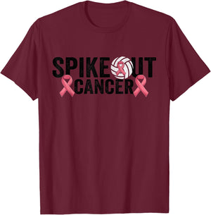 Spike Out Cancer Volleyball Breast Cancer Awareness T-Shirt - T-Shirt | Maroon