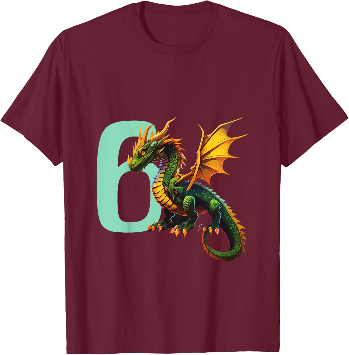 Kinder Geburtstag Drache 6 Jahre Junge Drachen Zahl Alter T-Shirt - T-Shirt | Maroon