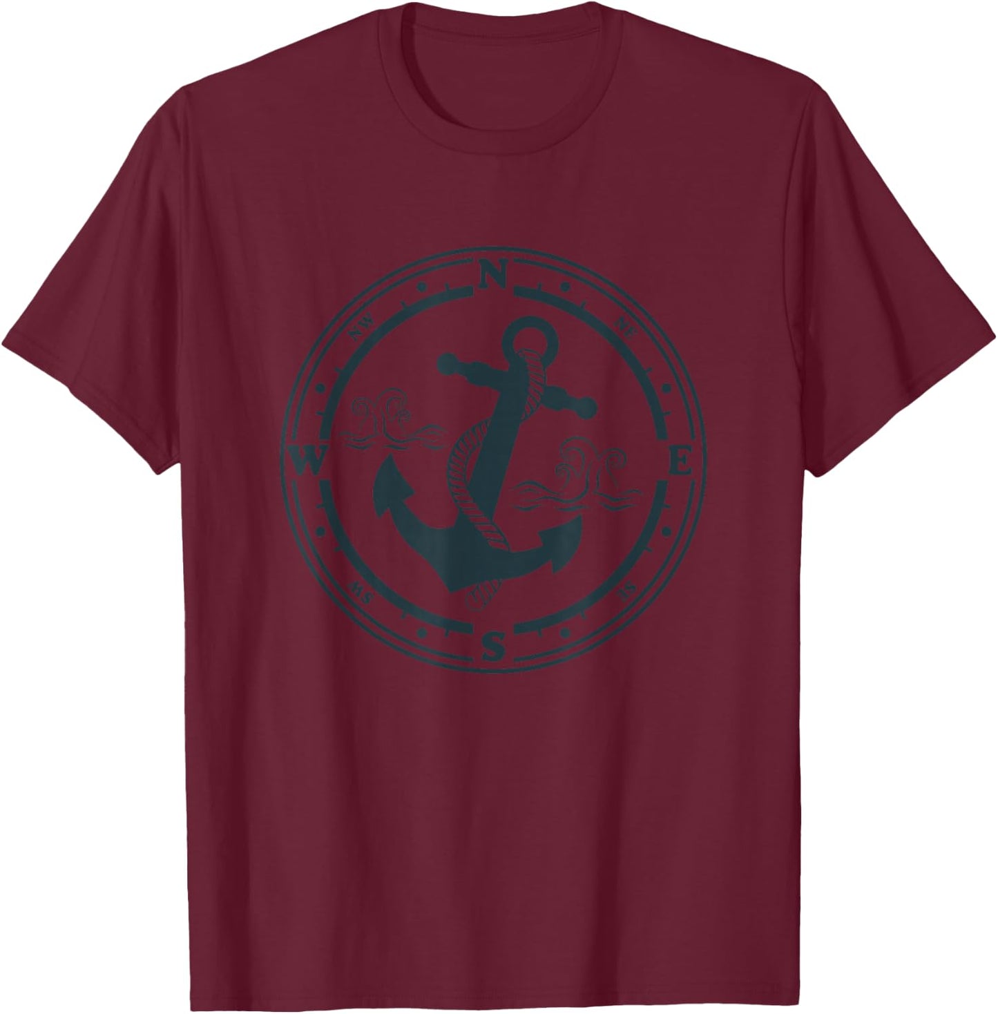 Compass Anchor Nautical Design with Compass Captain Sailor T-Shirt - T-Shirt | Maroon