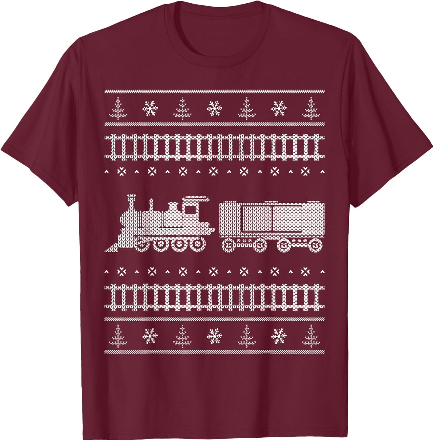 Train Locomotive Ugly Christmas Sweater Style Shirt T-Shirt - T-Shirt | Maroon