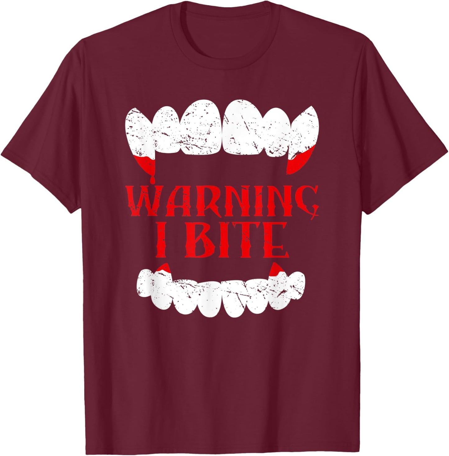 Halloween Vampire Design Warning I Bite Scary Vampire Funny T-Shirt - T-Shirt | Maroon