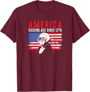 America Kicking Ass Since 1776 Funny George Washington T-Shirt - T-Shirt | Maroon