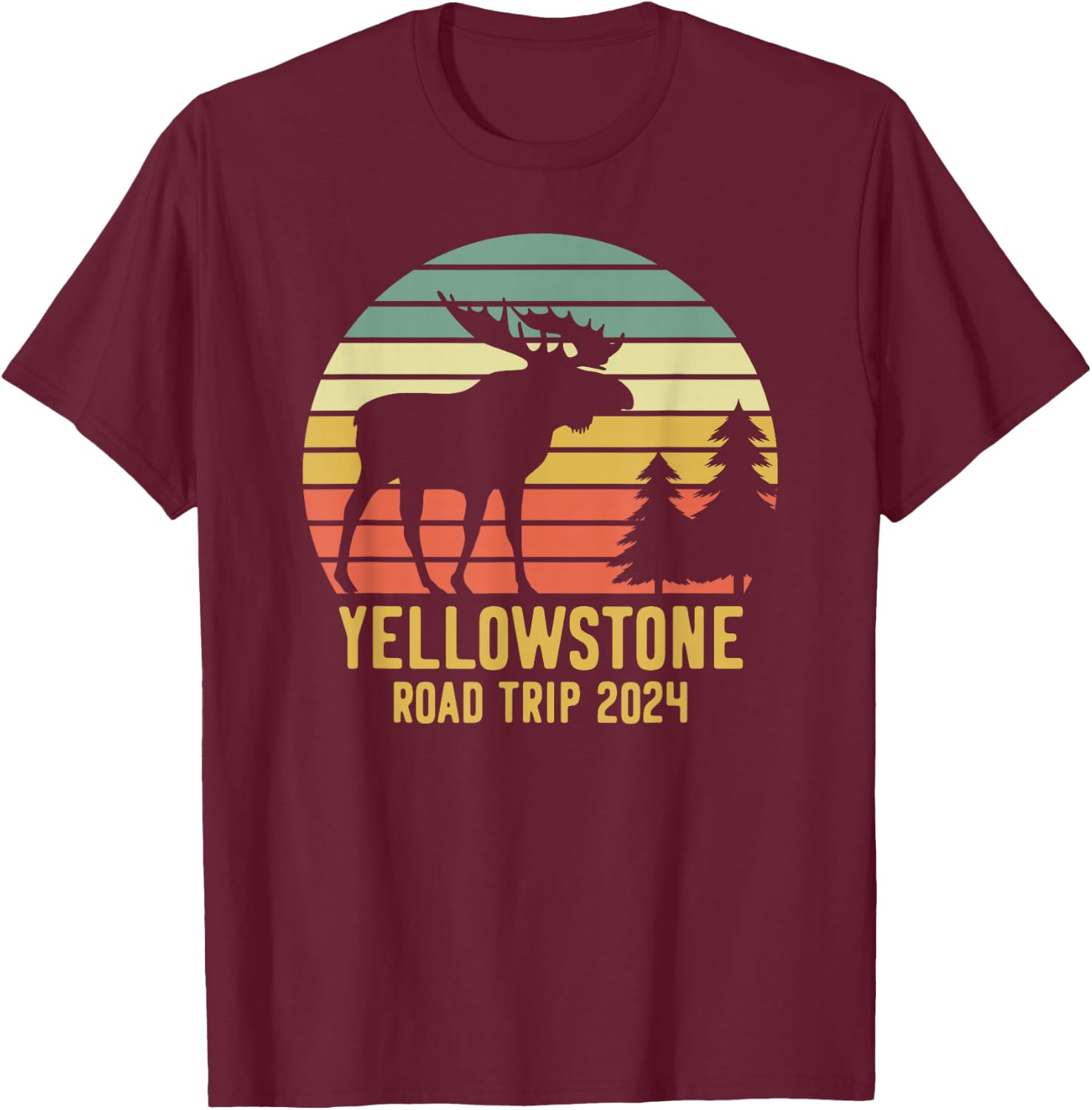Yellowstone National Park Family Road Trip 2024 Matching T-Shirt - T-Shirt | Maroon