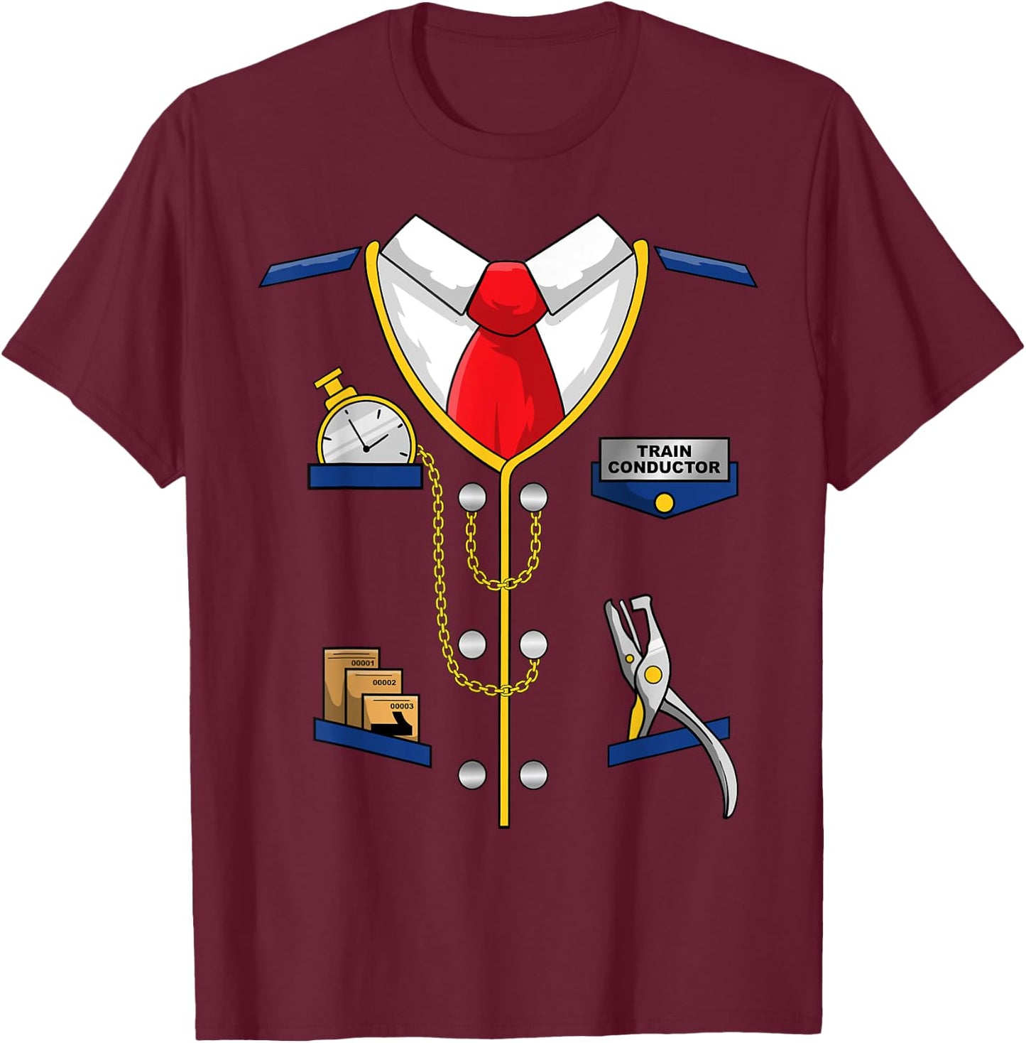Train Conductor Costume Shirt- Men Women Kids - Train Driver T-Shirt - T-Shirt | Maroon