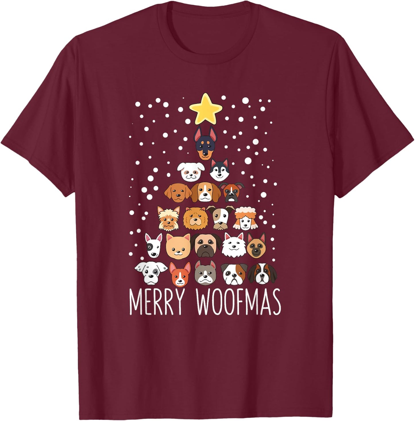 Woof Christmas Tree Dog Lovers Puppies Dogs Merry Woofmas Women Kids T-Shirt - T-Shirt | Maroon