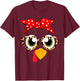 Thanksgiving Turkey Face Costume Leopard Print Glasses Girls T-Shirt - T-Shirt | Maroon