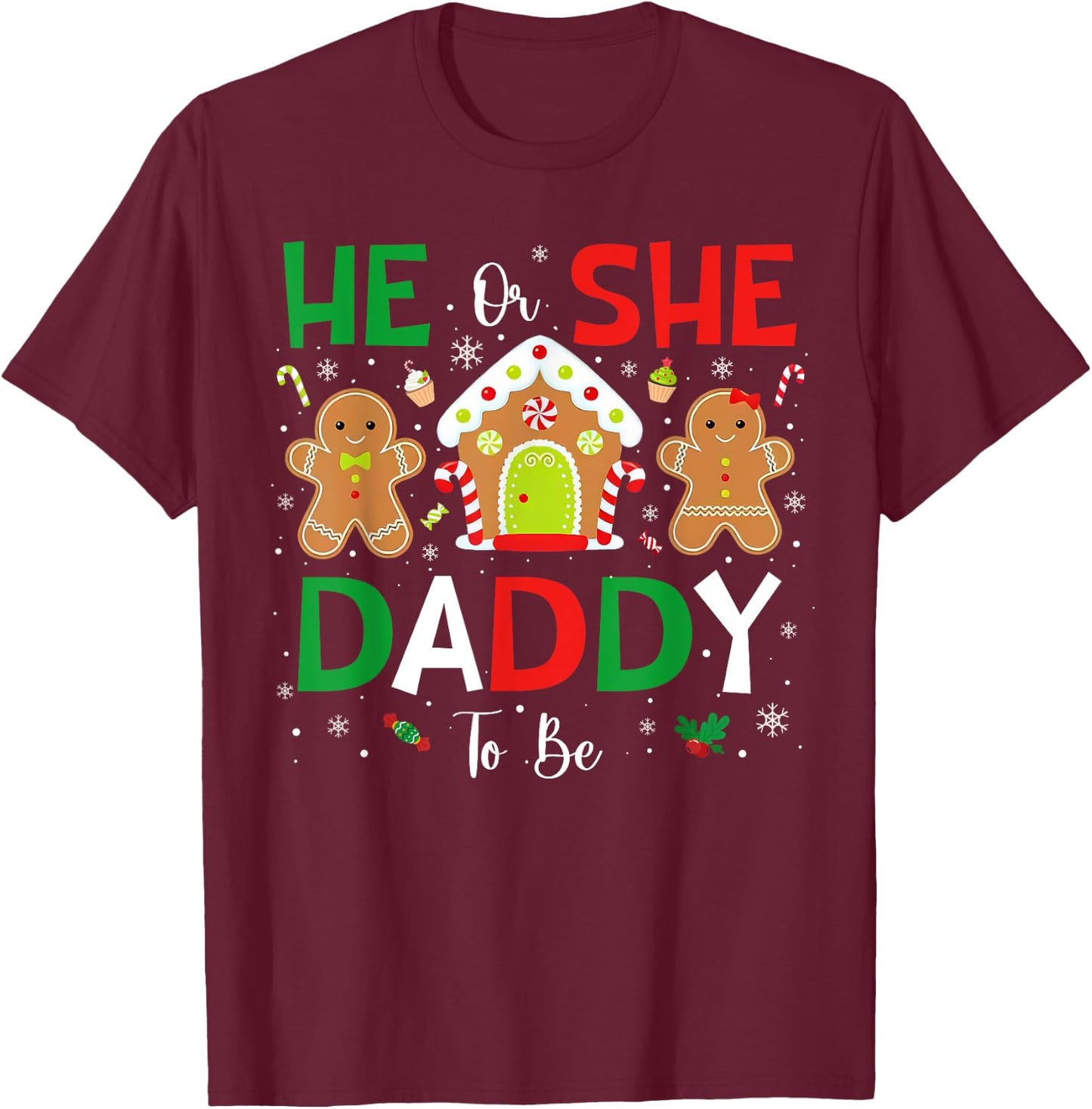 Gingerbread He or She Daddy To Be Christmas Gender Reveal T-Shirt - T-Shirt | Maroon