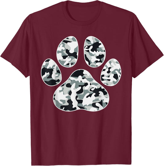 Cute Camo Paw Print Pet Owner Camouflage Paw Print Dog Lover Men Women Kids T-Shirt - T-Shirt | Maroon