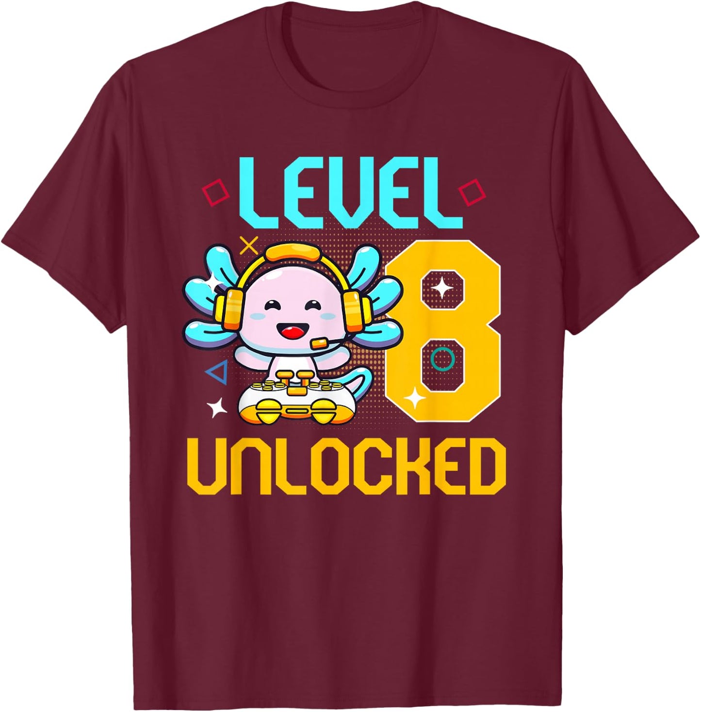 8th Axolotl Birthday Party 8 Year Old Axolotls Birthday T-Shirt - T-Shirt | Maroon