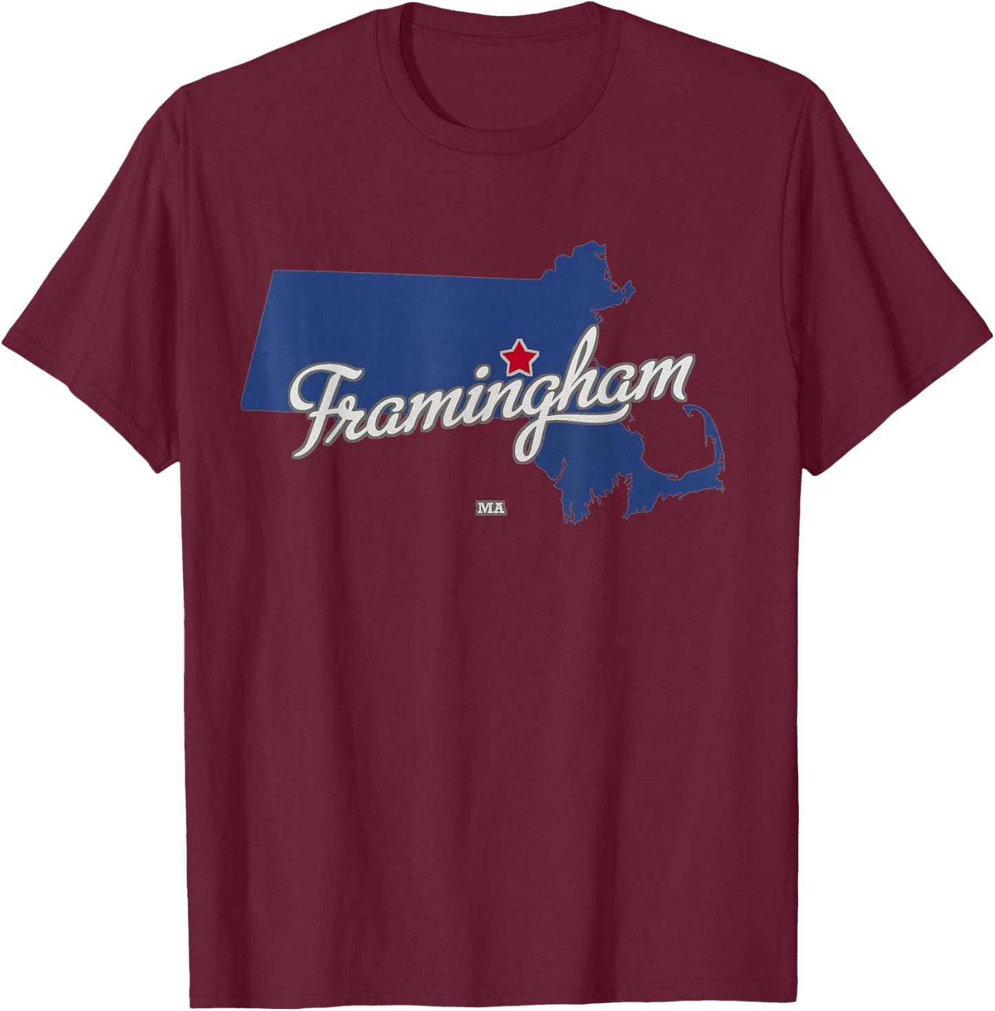 Framingham Massachusetts MA Map T-Shirt - T-Shirt | Maroon