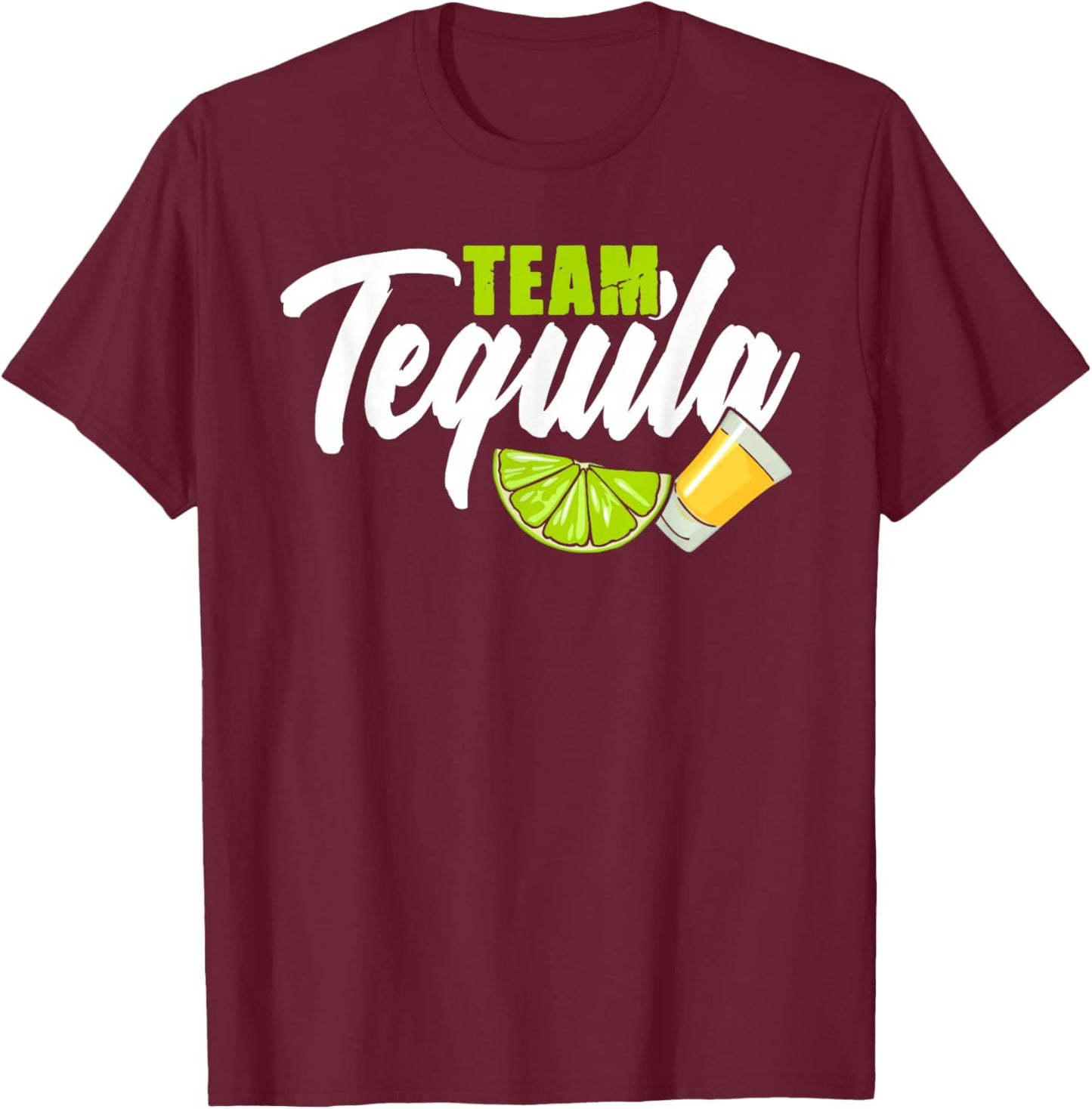Funny Team Tequila With Green Lime Salt Group Costume T-Shirt - T-Shirt | Maroon