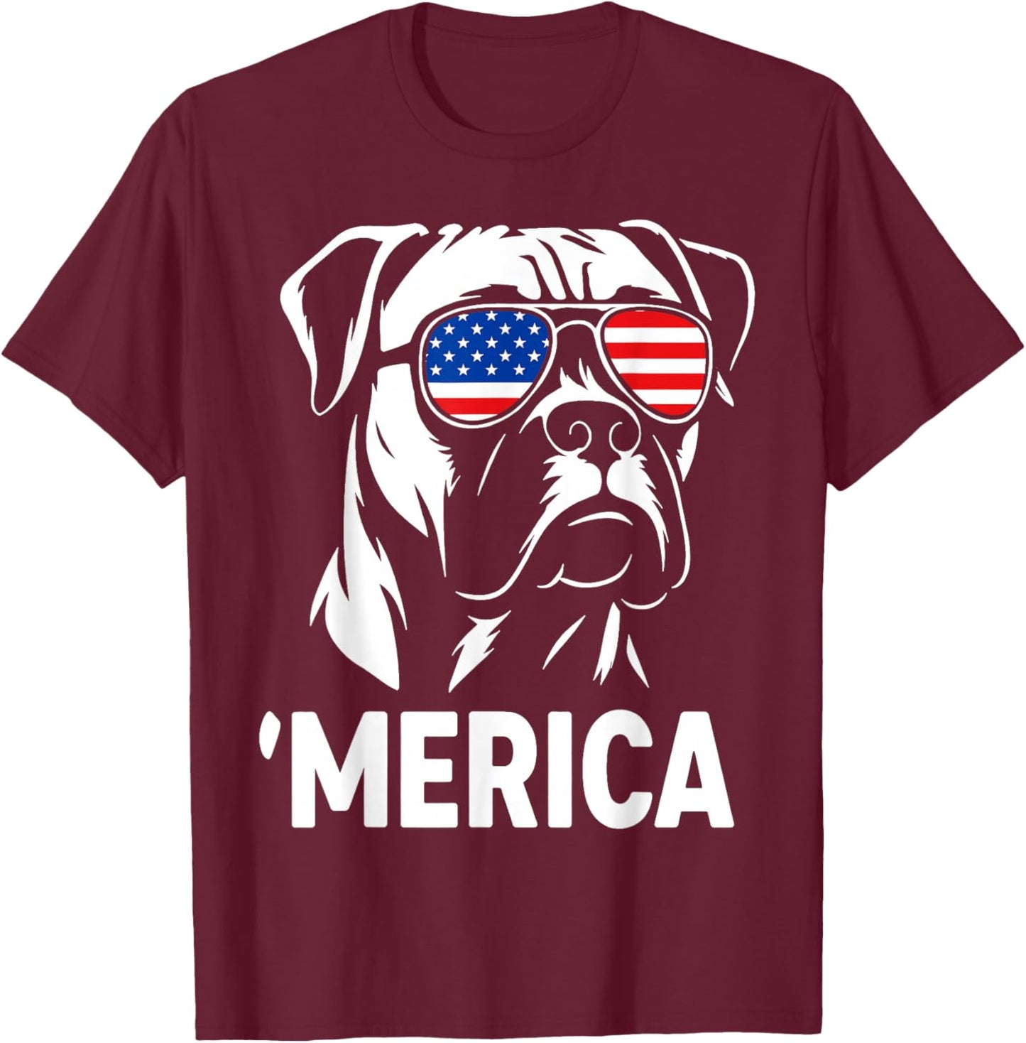 Merica Boxer Dog American Flag Sunglasses Patriotic T-Shirt - T-Shirt | Maroon