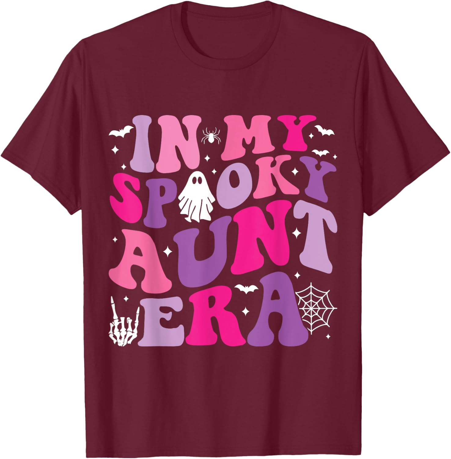Groovy In My Spooky Aunt Era Hippie Halloween Auntie Ghost T-Shirt - T-Shirt | Maroon
