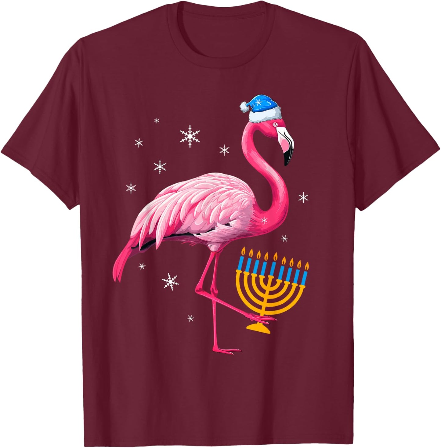 Jewish Santa Pink Flamingo Menorah Hanukkah Merry Christmas T-Shirt - T-Shirt | Maroon