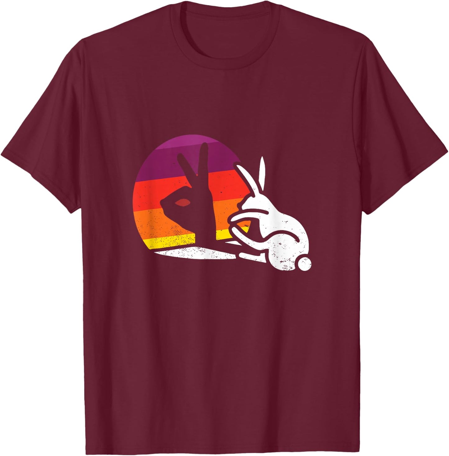 Rabbit Hand Bunny Shadow Puppet Vintage Retro Bunny Figure T-Shirt - T-Shirt | Maroon