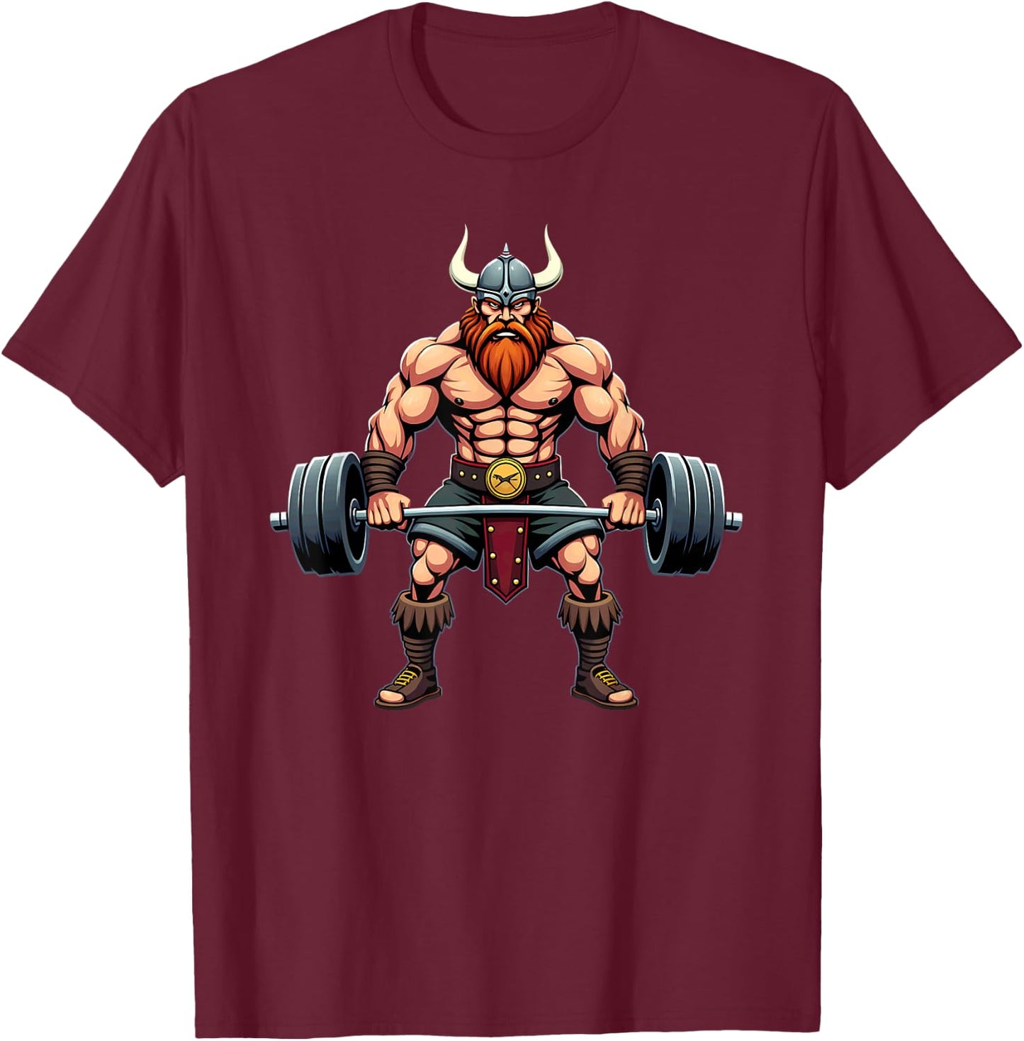 Fitness Viking Gymer Bodybuilder -Adults Workout Gym Viking Deadlift Weightlifting Black Short Sleeve Small T-Shirt - T-Shirt | Maroon
