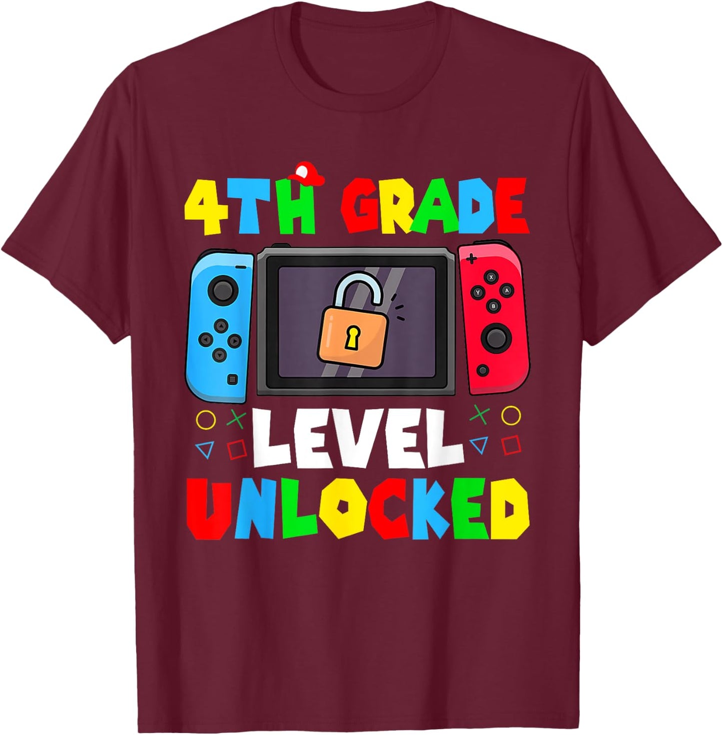 4th Grade Level Unlocked Back to School First Day Gamer Boys T-Shirt - T-Shirt | Maroon